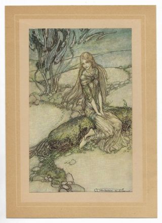 Antique 1919 Arthur Rackham Art Nouveau Fantasy Tipped In Color Print Undine 2