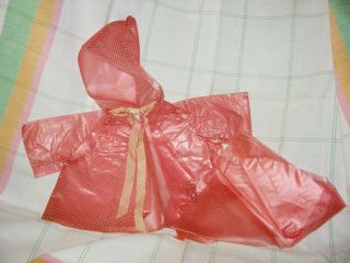 Vintage Terri Lee Tagged Pink Red Vinyl Polka Dot Raincoat W Hood And Scarf