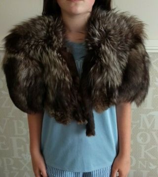 Vintage Silver Fox Fur Shoulder Wrap Stole Cape Shawl Coat Small