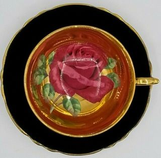 Vintage Antique Paragon Red Gold Large Cabbage Rose Tea Cup And Saucer