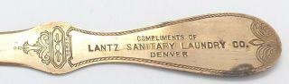 Antique Brass Advertising Letter Opener Lantz Sanitary Laundry Co Denver Vintage