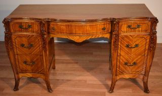 1910s Antique French Carved Satinwood Vanity Desk / Ladies Desk