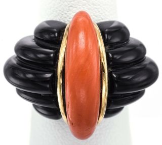 Antique Tiffany & Co.  18k Yellow Gold Red Coral & Onyx Cocktail Ring 21.  6 Grams