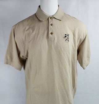 Mickey Mouse Walt Disney World Golf Polo Shirt Beige Vintage Embroidered X - Large