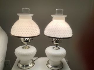Vintage Hobnail Milk Glass Hurricane Lamp With Chimney