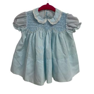 Vintage Feltman Bros Baby/toddler Girl Light Blue Smocked Dress 6 - 12 Months