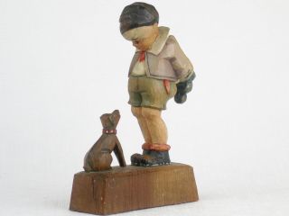 Vintage Antique Anri Hand Carved Wood Boy With Dog Figurine Italy Anri