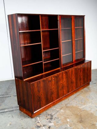Mid Century Danish Modern Credenza Sideboard Cabinet Rosewood Brouer Hutch Large