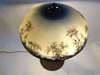 Antique Pittsburgh Reverse Painted Scenic Jungle Beach Scene Glass Table Lamp 3