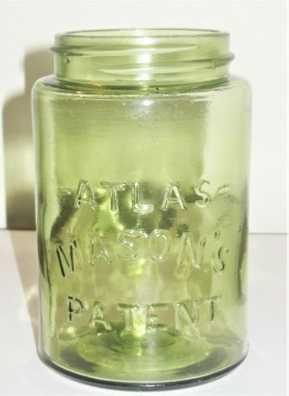 Antique Atlas Mason’s Patent Light Green Apple Pint Glass Jar A - 288 No Lid
