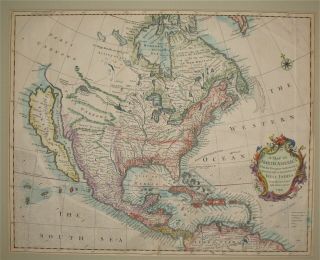 Robert Seal Vtg 1734 Hand Colored Map Of North America California As An Island