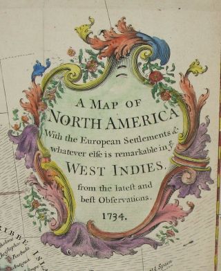 Robert Seal Vtg 1734 Hand Colored Map of North America California as an Island 3
