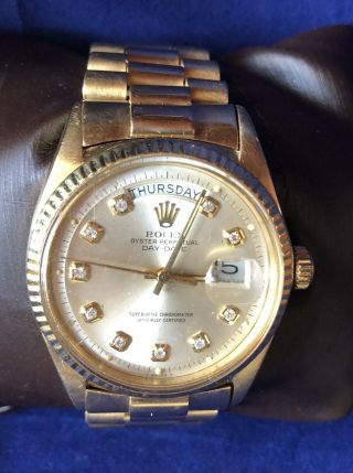 Vintage Rolex President Diamond Oyster Perpetual Day Date 18k Yellow Gold 1803