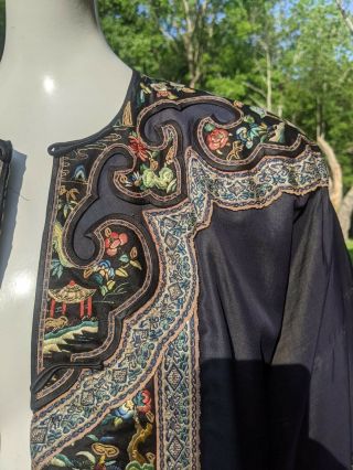 19TH C AUBERGINE SILK CHINESE ROBE W FLORAL BEETLE BUTTERFLY HAND EMBROIDERY 5