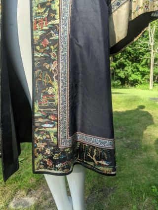 19TH C AUBERGINE SILK CHINESE ROBE W FLORAL BEETLE BUTTERFLY HAND EMBROIDERY 6