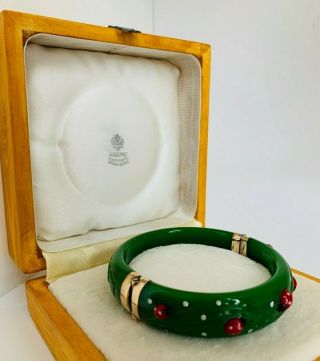 Antique Russian Faberge 14k Gold Aa Jade Diamonds Bracelet With Ladybugs