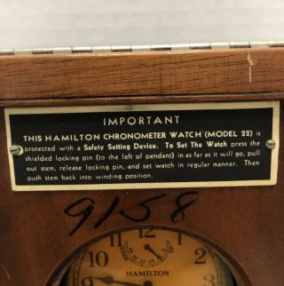 WWII 1941 Hamilton Bureau Of Ships U.  S.  Navy Chronometer Watch Model 22 - 4