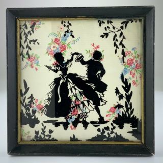 Vintage Art Deco Silhouette Dancing Couple Picture Reverse Painted On Glass U829