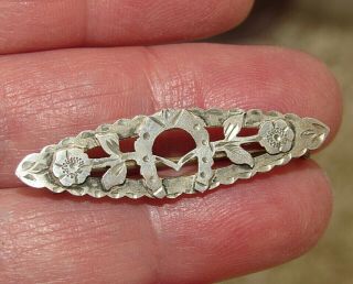 Antique Edwardian Solid Silver Horseshoe Sweetheart Brooch Stock Pin Full H/m