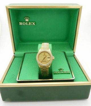 Rolex 69178 President Datejust 26mm Ladies 18k Gold Diamond Bezel Presidential