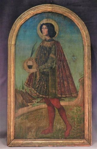 Antique 17thc Italian School Renaissance Oil Painting Saint & Landscape On Board
