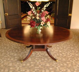 Banded Mahogany 72 " Diameter Dining Table By Baker,  Collector 