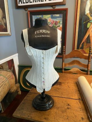 Rare Antique Advertising Corset Table Top Ferris Good Sense Mannequin & Corset