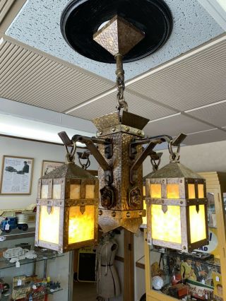 Antique Bradley And Hubbard Monk Face Chandelier Arts And Craft Chandelier 3