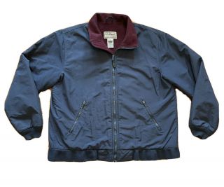 Vtg Ll Bean Warm Up Jacket Men L Navy Blue W/ Burgundy Fleece Lined Full Zip