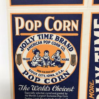 Jolly Time Popcorn Box 1918/1930 Advertising Movies Theater Vibrant Antique Nos