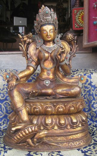 Antique Master Quality Handmade Tibetan Silver Green Tara,  Nepal