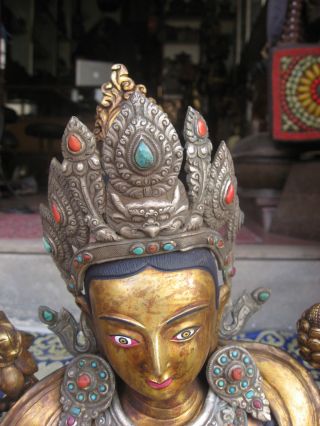 Antique Master Quality Handmade Tibetan Silver Green Tara,  Nepal 3