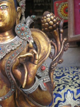 Antique Master Quality Handmade Tibetan Silver Green Tara,  Nepal 5