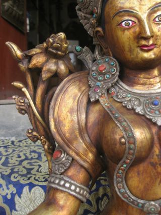 Antique Master Quality Handmade Tibetan Silver Green Tara,  Nepal 6