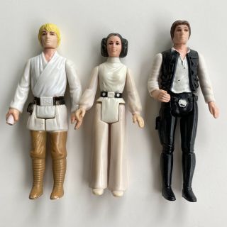Vintage 1977 Star Wars Figures - Luke Skywalker,  Han Solo,  & Princess Leia