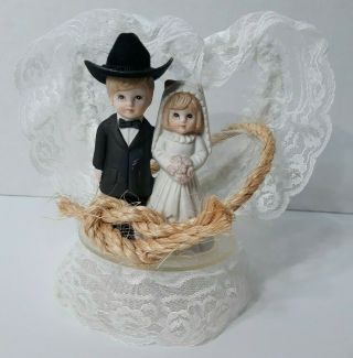 Cowboy Wedding Cake Topper Vintage Blond Blonde Lace Lb Mfg Ceramic 1990