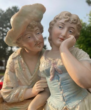 Large Antique Dresden German Bisque Porcelain Courting Couple Figurine