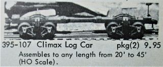 Ho/hon3: 2 Climax Log Car Kits,  Wood & Cast Metal,  Builds From 20 
