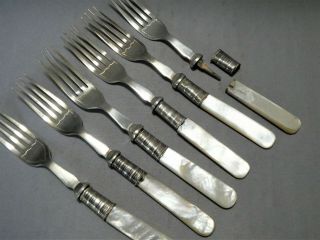Antique Silver Plate With Mother Of Pearl Handled Dessert Forks As - Is