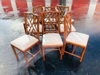 SET OF EIGHT CHIPPENDALE FAUX BAMBOO DINING CHAIRS 4