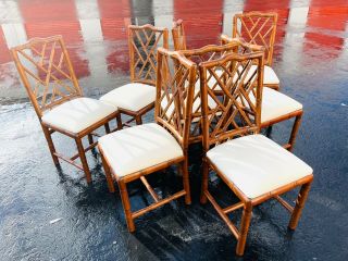 SET OF EIGHT CHIPPENDALE FAUX BAMBOO DINING CHAIRS 6