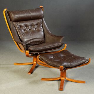 Vintage Retro Sigurd Resell Wing Back Falcon Chair & Matching Footstool 1970,  S