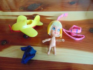 Vintage Mattel Liddle Kiddles Windy Fliddle Doll,  Outfit Scarf,  Helmet,  Airplane