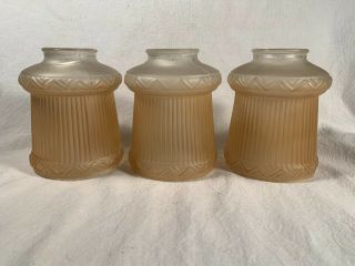 Vintage Set Of 3 Ribbed Frosted Glass Shades Colors C1920s
