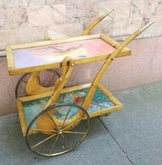 Antique Swan Bar Cart By Aldo Tura Mid Century