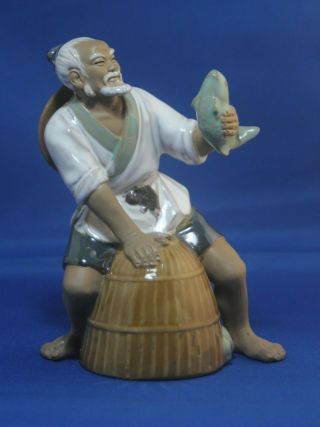 Vintage Chinese Ceramic Fisherman Shiwan Figurine Figure Statues 7 Ins Tall