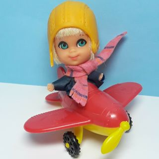 Vintage Mattel Liddle Kiddles Windy Fliddle Doll Outfit Scarf Helmet & Airplane