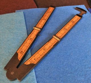 Antique Boxwood & Brass Folding Rule No 32 1/2 - With Caliper