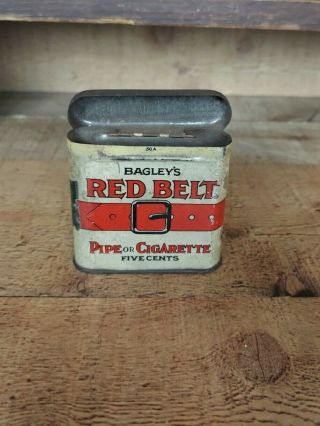 Antique Bagley ' s Red Belt Tobacco Tin RED BELT Pocket Tobacco Tin 2