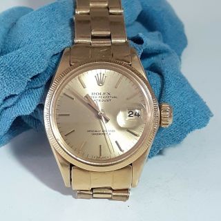 Vintage Rolex Lady Datejust 26mm 18k Yellow Gold Automatic Watch 6521 Circa 1966